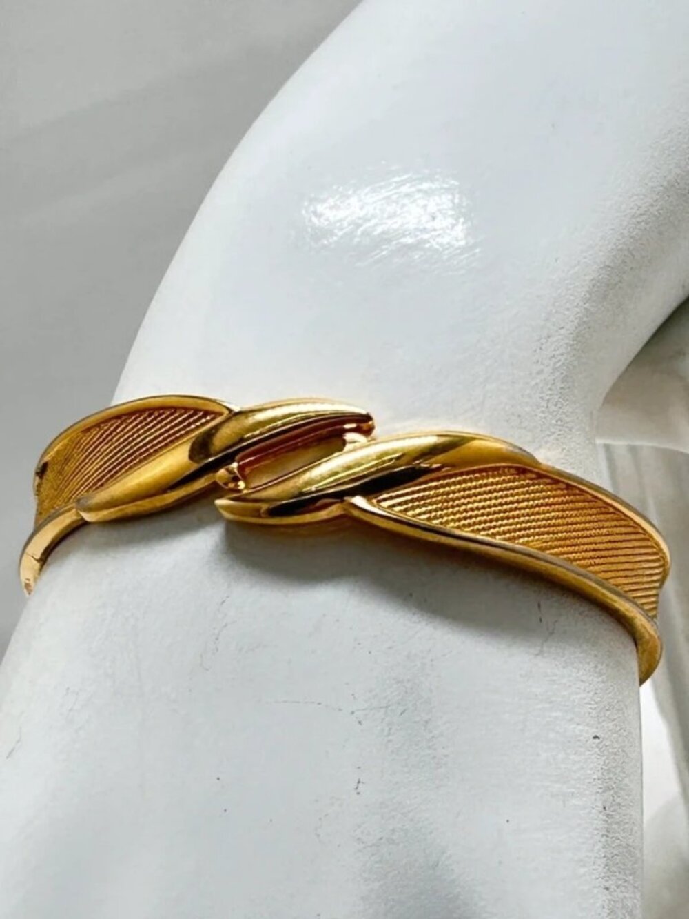 Vintage Monet, Textured And Polished Gold Hinged Bracelet